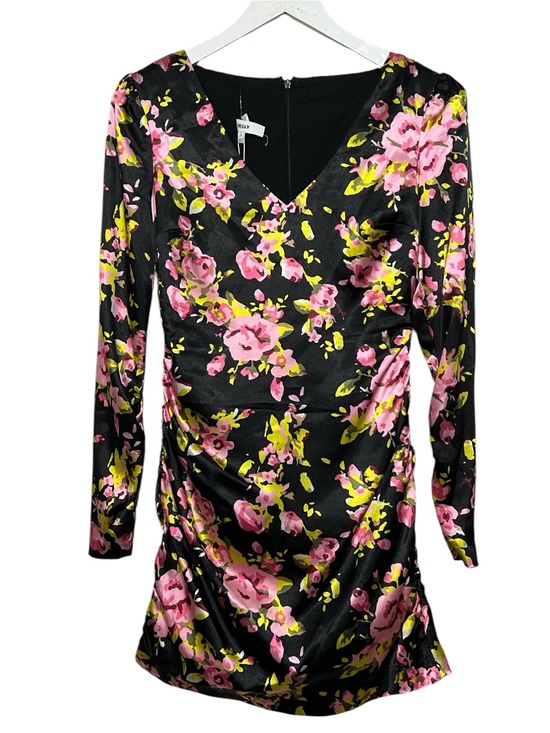 Likely Dresses & Skirts - LIKELY Gabriella Dress Size 4 Black Pink Floral Long Sleeve Ruched V-Neck NWT